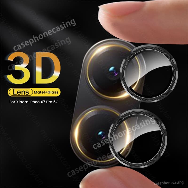 สําหรับ Redmi Turbo4 Turbo5 5G Xiaomi Poco X8 X7 Pro PocoX7 X7Pro 5G 2025 กรณี 3D กล้อง Protector ฝาครอบโค้งกระจกนิรภัย Matel แหวนกล้อง Protector รูปที่ 1
