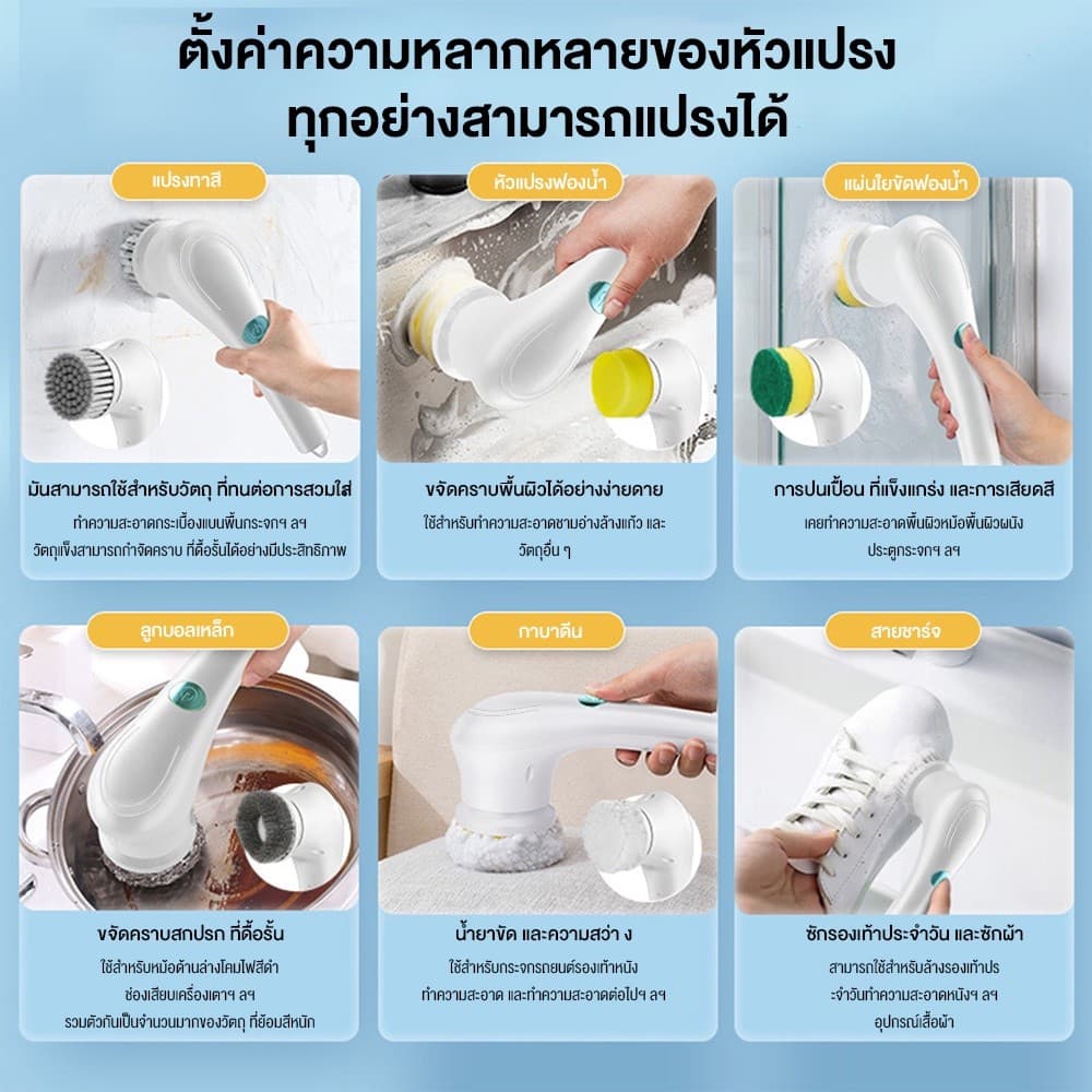 Magic Brusg แปรงทําความสะอาดไฟฟ้า อเนกประสงค์ ชาร์จ usb เครื่องมือทําความสะอาดห้องครัว อ่างล้างจาน แปรงอาบน้ํา รูปที่ 7