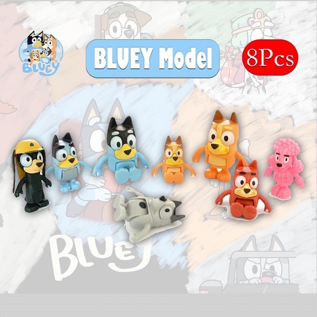 จัดส่งใน24ซม.ชุด8ตัว ครอบครัว Bluey ของเล่นฟิกเกอร์ PVC ของเล่นbluey toys โมเดล รูปที่ 4