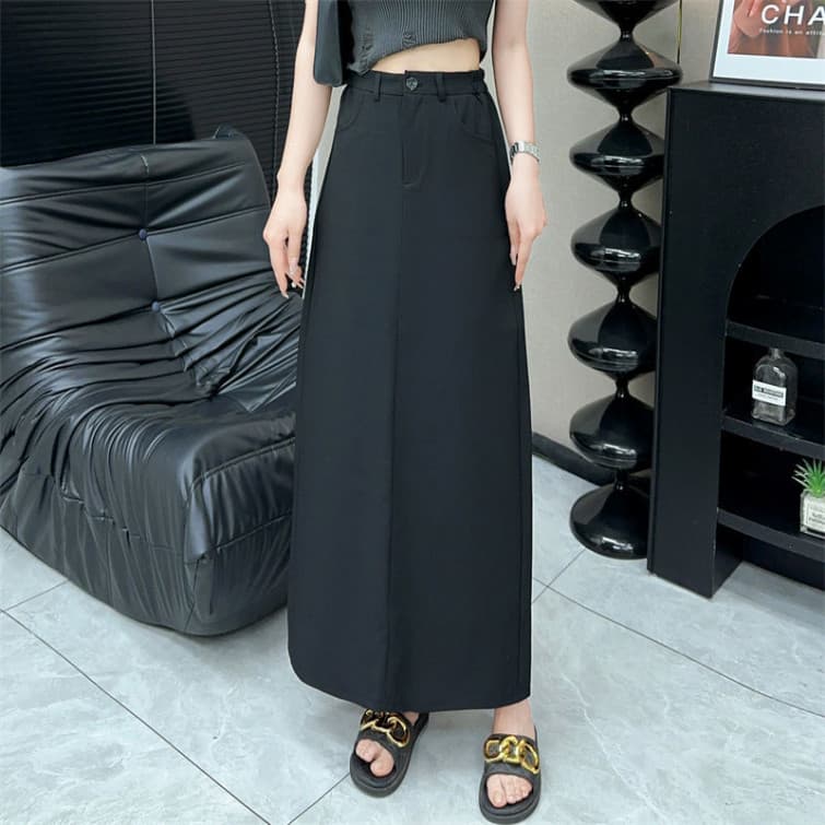 Floerns S-6XL กระโปรงยาว กระเป๋าหลังเป็นกระเป๋าปลอม ผ่าหลัง รูปที่ 8
