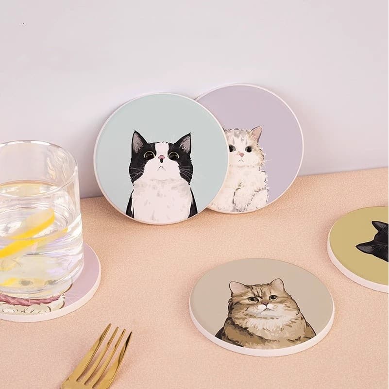 1 PC ถ้วยแมว Coaster การ์ตูนน่ารัก Anti Scalding ความร้อนฉนวนกันความร้อนบนโต๊ะอาหาร Decor Table Decor รูปที่ 4
