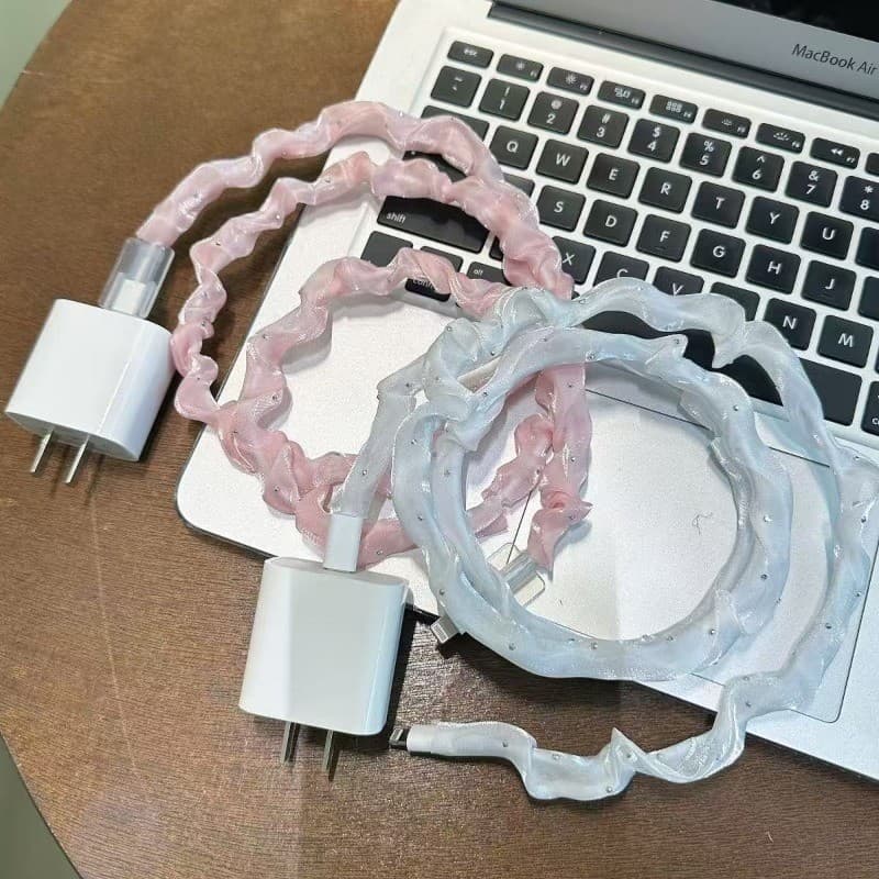 หรูหรา 1.4m Girlyลูกไม้สีชมพูBling DiamomdสายWinder ProtectorสําหรับUSBสายชาร์จสายไฟประเภทC USB Chargerสายไฟข้อมูลOrganizer รูปที่ 7