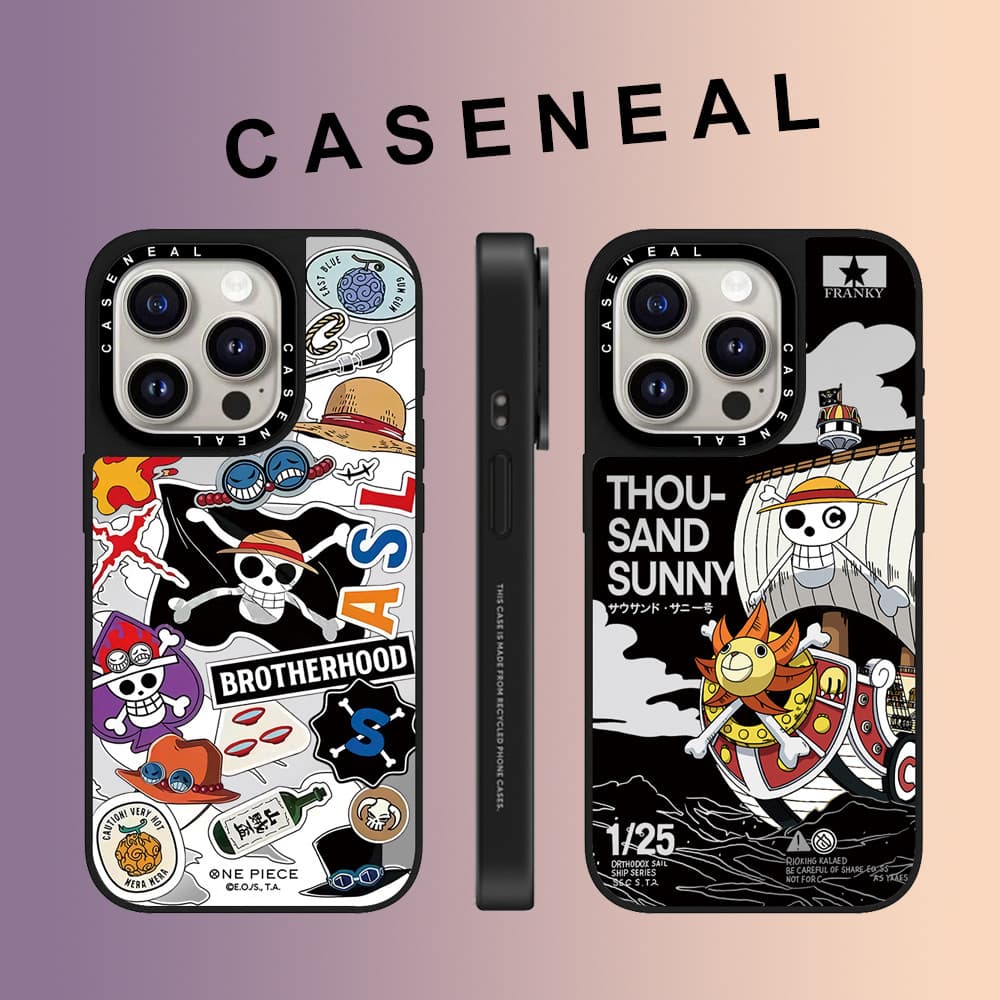 CASENEAL Graffiti อะนิเมะ One Piece กระจกเคสโทรศัพท์สําหรับ iPhone 16 Pro Max 15 Plus 14 ProMax 13 12Pro 11 โทรศัพท์กันกระแทกขอบนุ่มฮาร์ดป้องกันกรณี รูปที่ 1