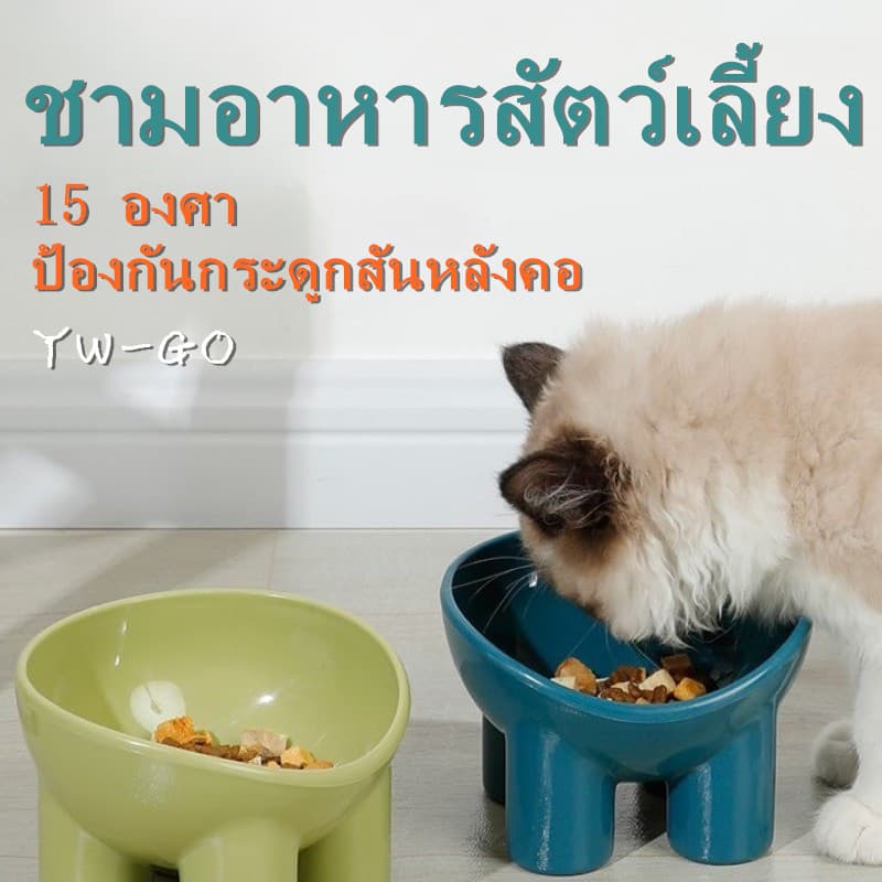 ชามอาหารสัตว์เลี้ยง แมว สุนัข ชามใส่อาหารสำหรับสัตว์เลี้ยง 15 องศา ป้องกันกระดูกสันหลังคอ CW28 รูปที่ 1