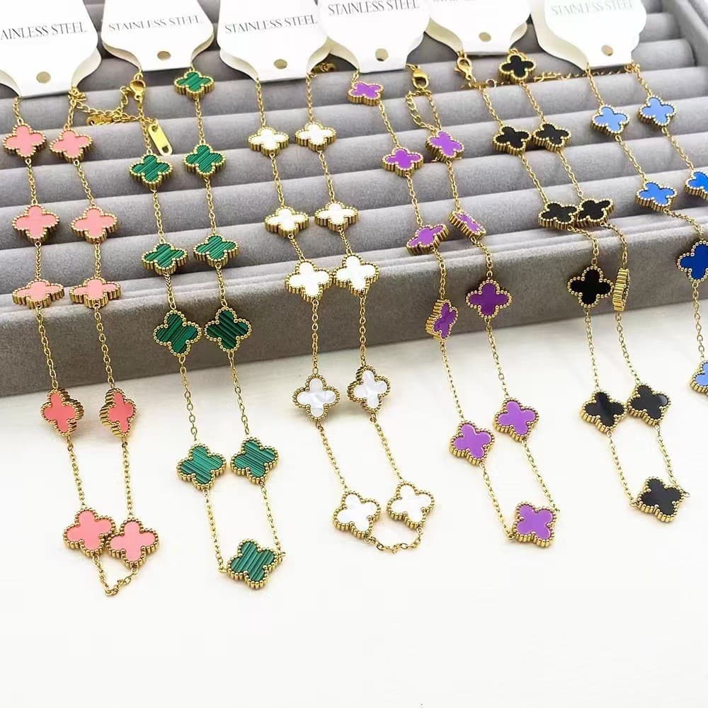 สิบดอกไม้13มมสองด้านสี่ใบโคลเวอร์สร้อยคอไทเทเนียมเหล็ก18เคคลาสสิกแฟชั่นไม่ซีดจางสามารถอาบน้ําสวมสร้อยคอ-- *- รูปที่ 5