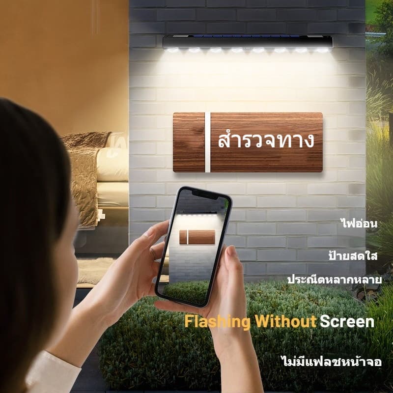 นํา โคมไฟติดผนังพลังงานแสงอาทิตย์กลางแจ้งกันน้ําสวิตช์อัตโนมัติตกแต่งสวนพลังงานแสงอาทิตย์ป้ายแสงประตูระเบียงรั้ว แสงสว่าง รูปที่ 3