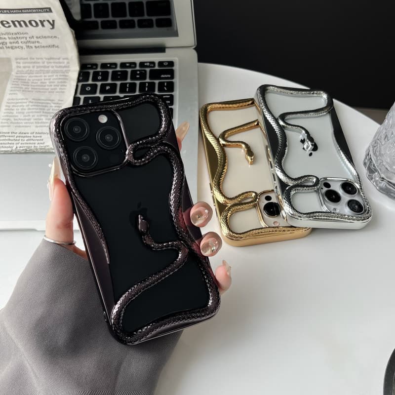 3d hollowed out เคสโทรศัพท์สีทองรูปงูสําหรับ iPhone 11 12 13 14 15 16 Pro Max Plus ปลอก Simple anti fall ปกอ่อนสําหรับ iPhone16Promax กรณี รูปที่ 7