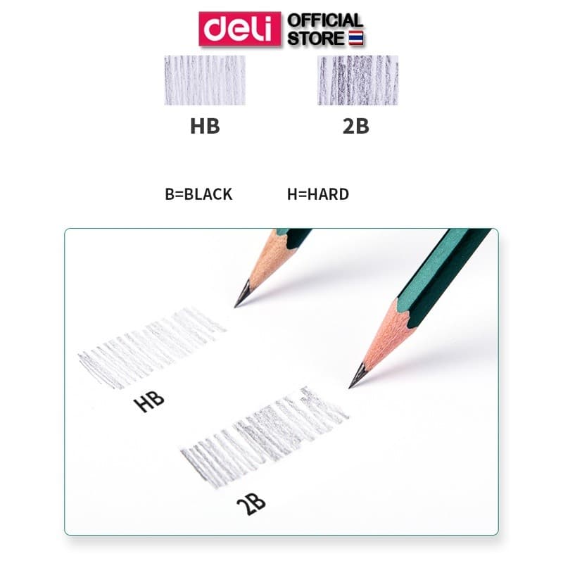 Deli ดินสอไม้ ดินสอ HB และ 2B ดินสอดำ ยกโหล ใช้ทำข้อสอบ ดินสอเขียว Pencils รูปที่ 4