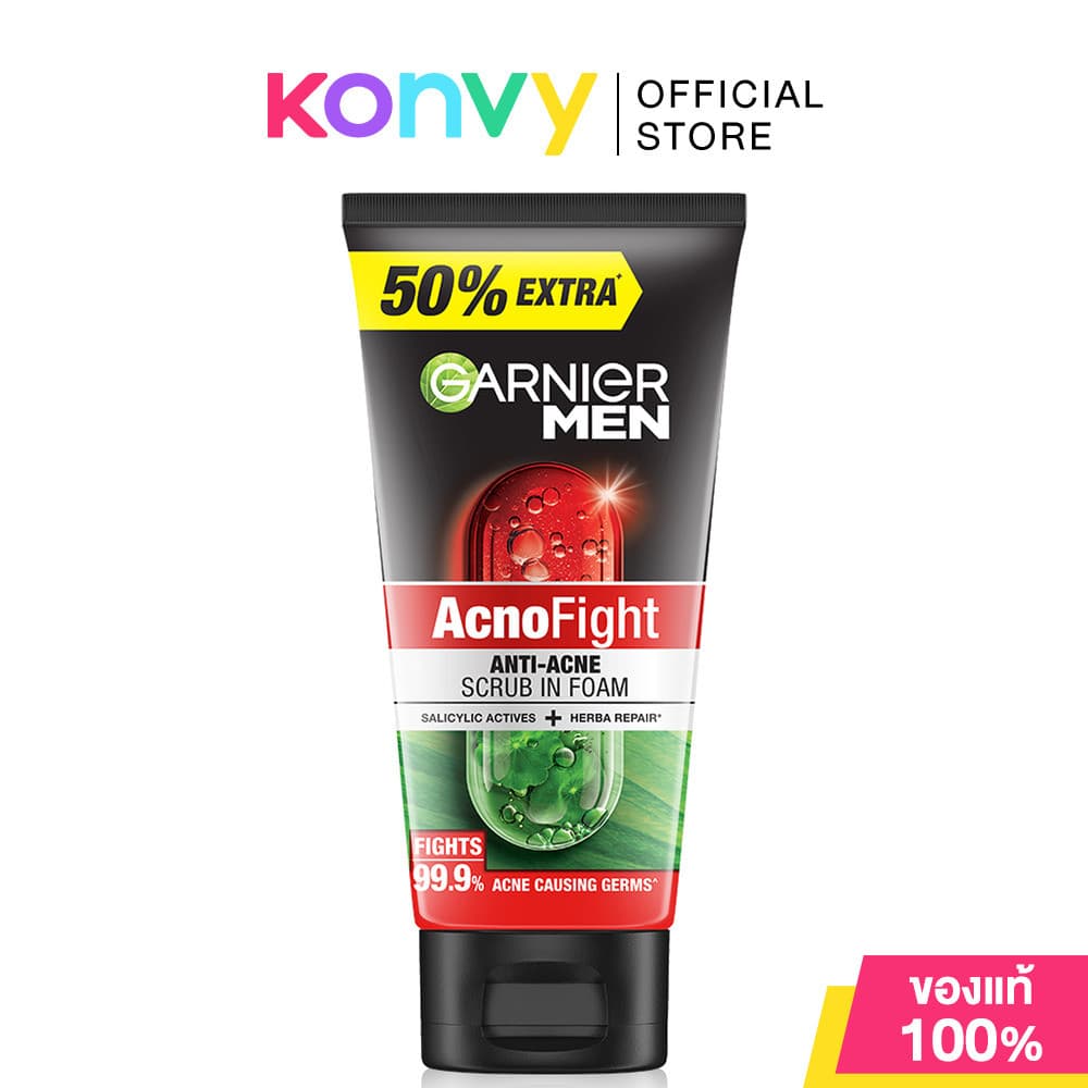 Garnier Men Acnofight Anti-Acne Scrub in Foam 150ml การ์นิเย่ โฟมล้างหน้าสำหรับผู้ชาย.