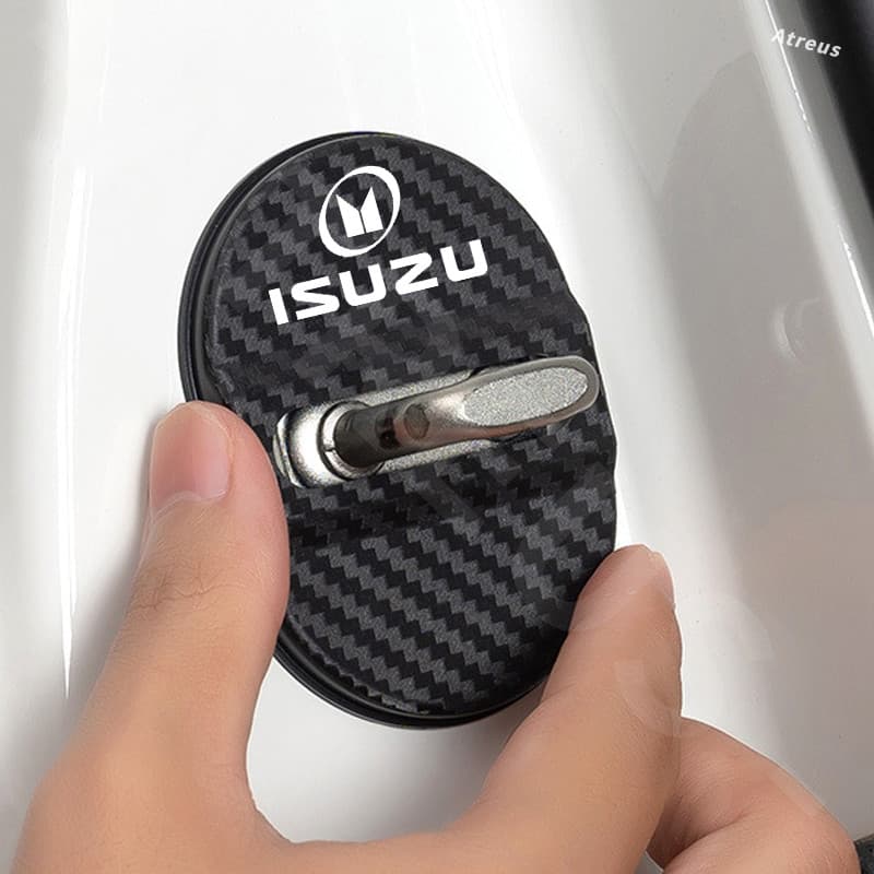 1/4 ชิ้น ISUZU คาร์บอนไฟเบอร์รถประตูล็อคป้องกันประตูล็อค Anti Scratch อุปกรณ์เสริมสําหรับ ISUZU Panther Elf Traga Dmax Mux Trooper MU7 Crosswind Panther Sportivo รูปที่ 4
