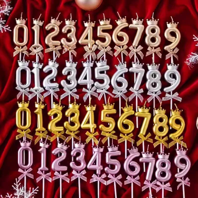 12แท่ง ขายส่ง! จัดส่งเร็วสุด! เทียนวันเกิดมงกุฎโบว์ ตัวเลข 0-9 สีทองแชมเปญ ราคาส่งเริ่มต้น 1 ชิ้น รูปที่ 2