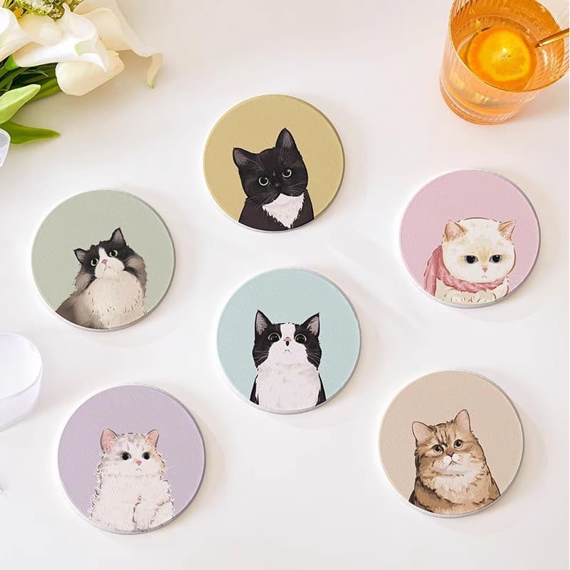 1 PC ถ้วยแมว Coaster การ์ตูนน่ารัก Anti Scalding ความร้อนฉนวนกันความร้อนบนโต๊ะอาหาร Decor Table Decor รูปที่ 2