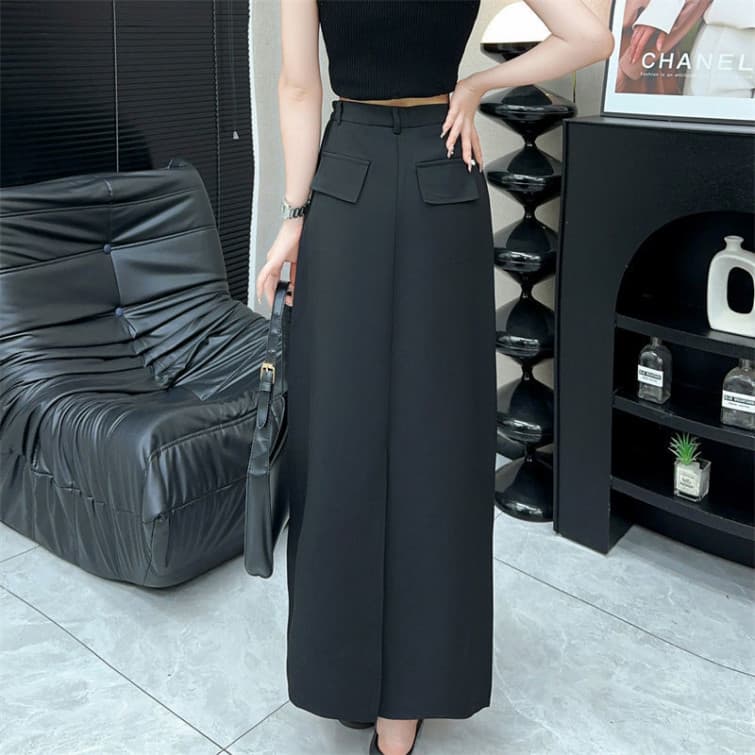Floerns S-6XL กระโปรงยาว กระเป๋าหลังเป็นกระเป๋าปลอม ผ่าหลัง รูปที่ 9