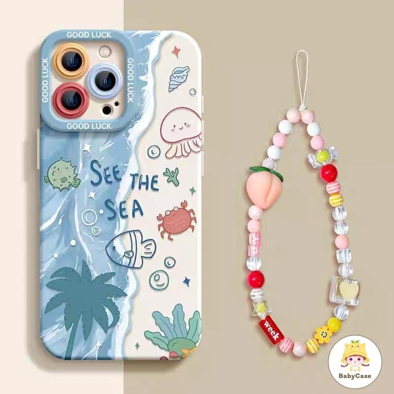 เคสไอโฟน13 สำหรับ iPhone 11 15 13 16 12 14 Pro Max 8 7 14 16 15 Plus XR XS X Max SE 2020 สร้อยข้อมือปลาทะเลสดใหม่แฟชั่น รูปที่ 1