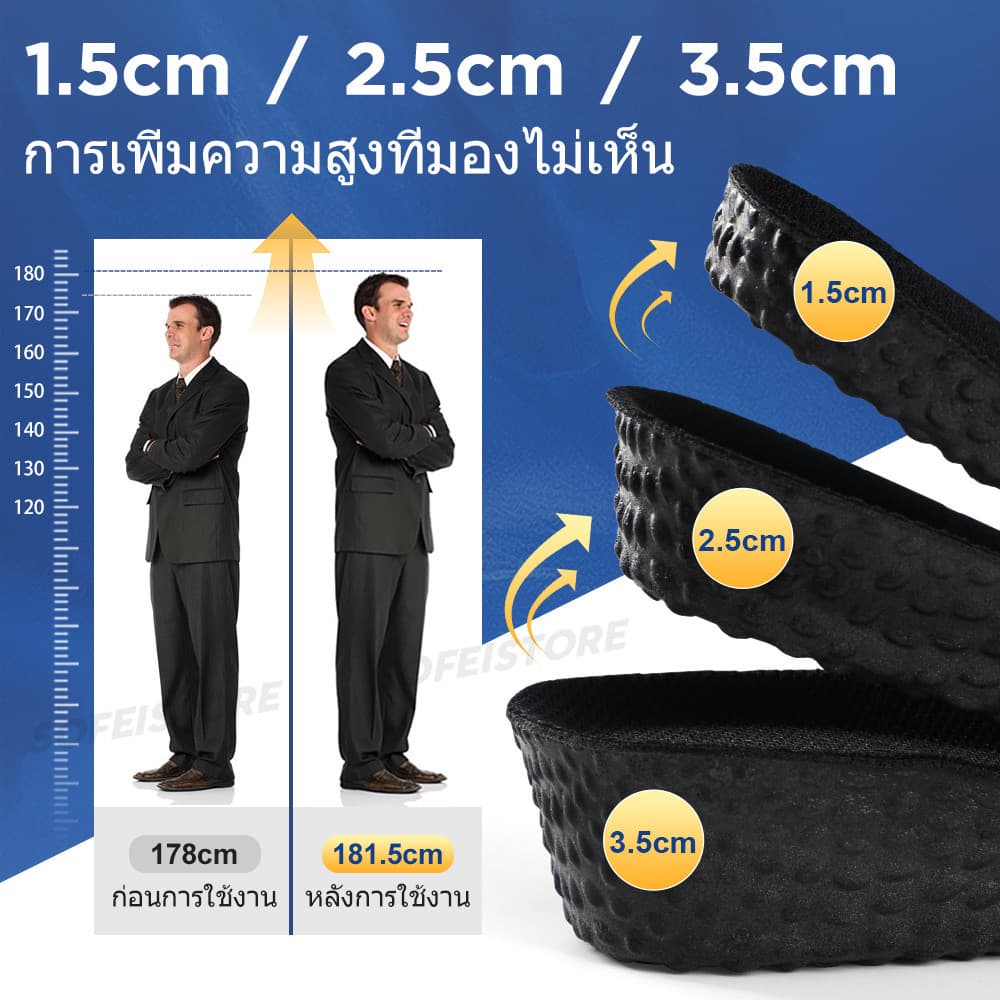 แผ่นรองเท้าสีดำ เพิ่มความสูง นุ่มและสบาย พื้นรองเท้าสำหรับการประชุมและงานสำคัญ 1.5-3.5 ซม. รูปที่ 5