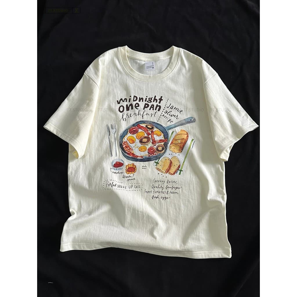 ‌COD ส่งBKKเสื้อยืด oversize t-shirt ผ้าฝ้ายแขนสั้นนุ่ม ลายอาหารunisex เสื้อ cotton ไซส์S-3XL รูปที่ 1