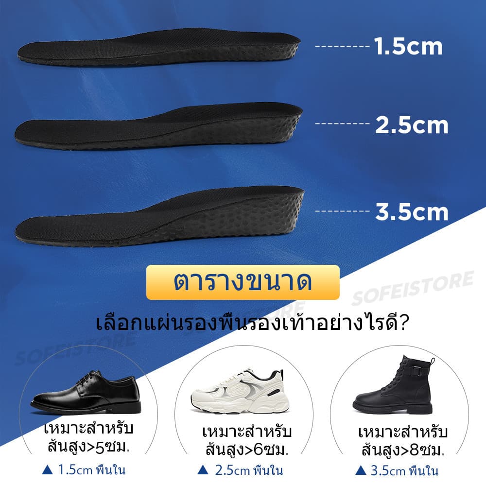 แผ่นรองเท้าสีดำ เพิ่มความสูง นุ่มและสบาย พื้นรองเท้าสำหรับการประชุมและงานสำคัญ 1.5-3.5 ซม. รูปที่ 4