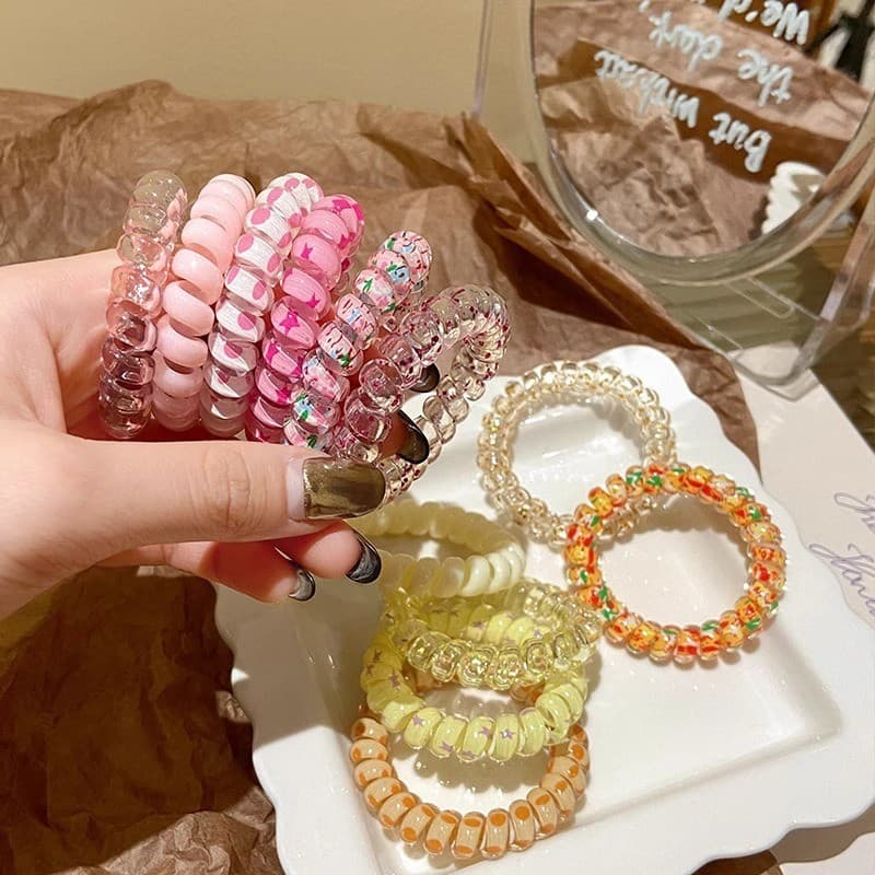Sweet Candy Color Phone Cord Hair Tie ความยืดหยุ่นสูง No Hair Strangle รูปที่ 4