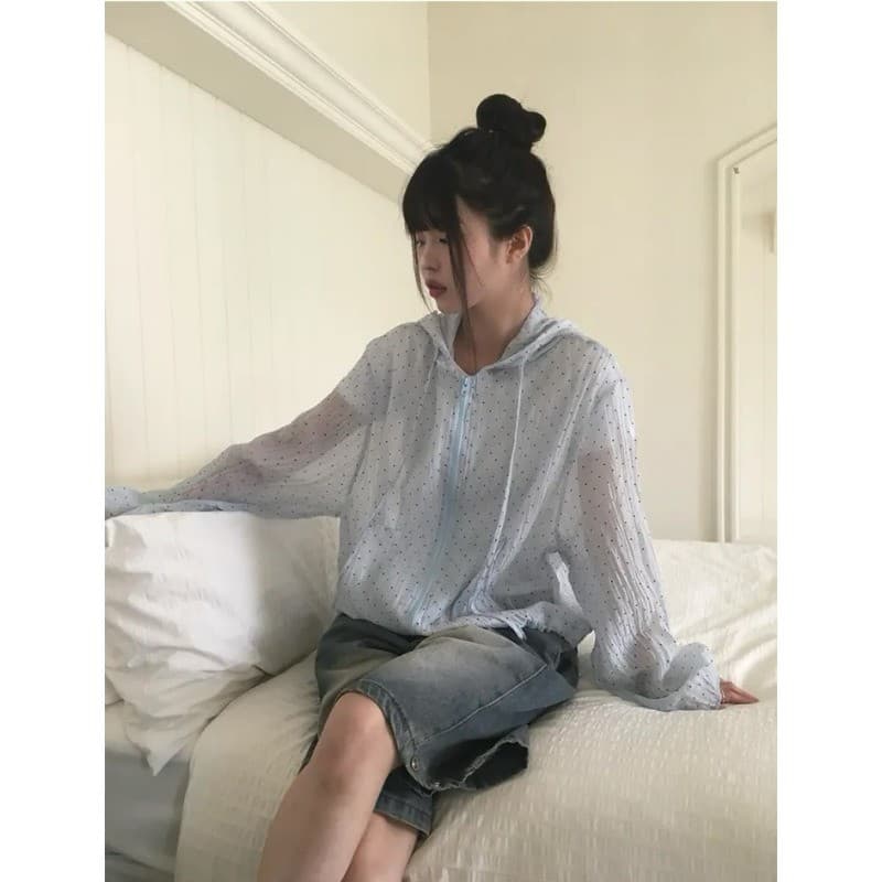 เสื้อแจ็คเก็ตกันแดดลายจุดเรียบง่ายสําหรับผู้หญิงฤดูร้อนใหม่ 250609 รูปที่ 9