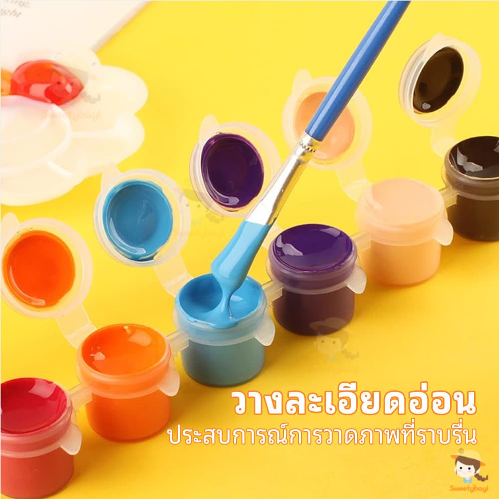 SWEETYBAYI สีอคริลิค ง่ายต่อการพกพา สีน้ำ acrylic paint set สีโปสเตอร์ สี 6 สี/สี 12 สี รูปที่ 8
