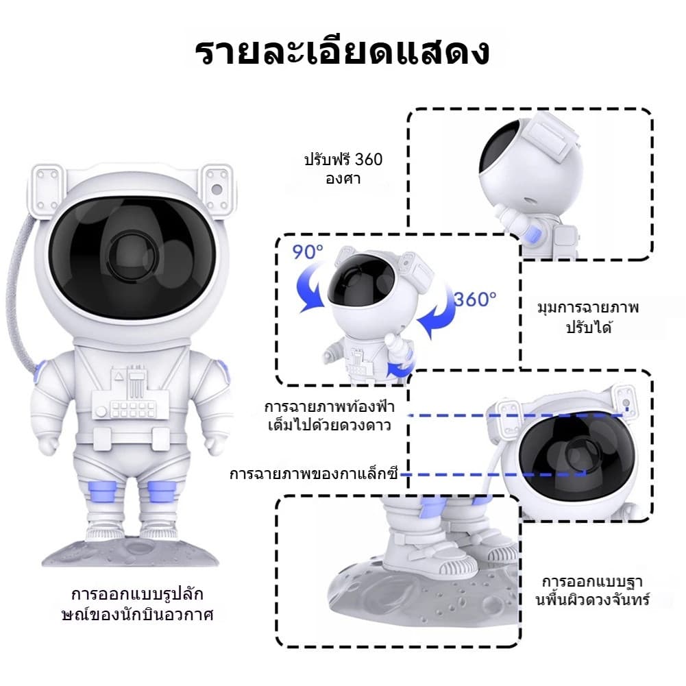 โคมไฟโปรเจคเตอร์ดาว รีโมทควบคุม ปรับมุมได้ ฉายกาแล็กซี่-เนบิวลา พร้อมรูปนักบินอวกาศ ไฟแต่งห้องนอน รูปที่ 7