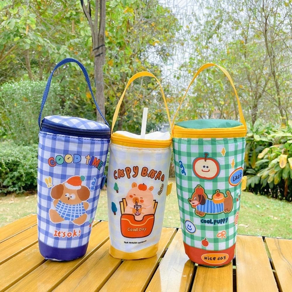 IFAYSHOW ถุงเก็บความร้อน, ผ้าเป็นมิตรกับสิ่งแวดล้อมนมชา Tote Bag, แบบพกพาพกพานํากลับมาใช้ใหม่เดินทางฉนวนถ้วยฝาครอบ Tumbler ถ้วยอุปกรณ์เสริม รูปที่ 3
