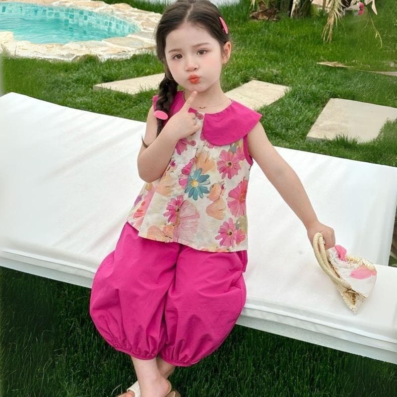 MooDeng Baby 2ชิ้น เสื้อ กางเกง คอตุ๊กตา แฟชั่นเด็ก ฤดูร้อน เสื้อกั๊ก เสื้อแขนกุด เด็กผู้หญิง รูปที่ 6