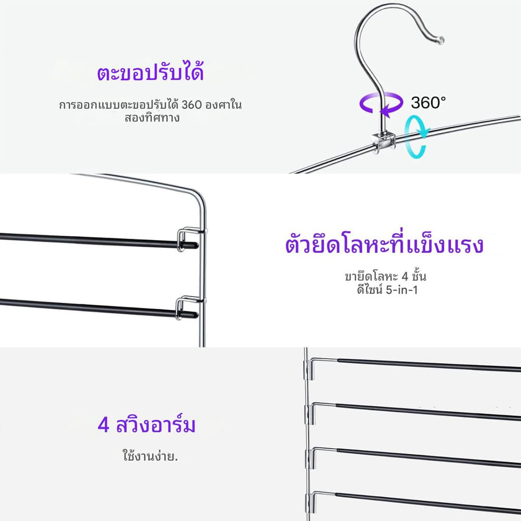 ไม้แขวนกางเกง 3 ชิ้น ไม้แขวนกางเกงแบบแขนแกว่ง ประหยัดพื้นที่ กันลื่น โฟมบุนวม ชั้นวางของในตู้เสื้อผ้า สำหรับกางเกงยีนส์ กางเกง กระโปรง รูปที่ 3