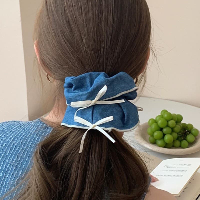 ยางรัดผม ประดับโบว์สีผ้ายีนส์ น่ารัก มาใหม่ รูปที่ 6