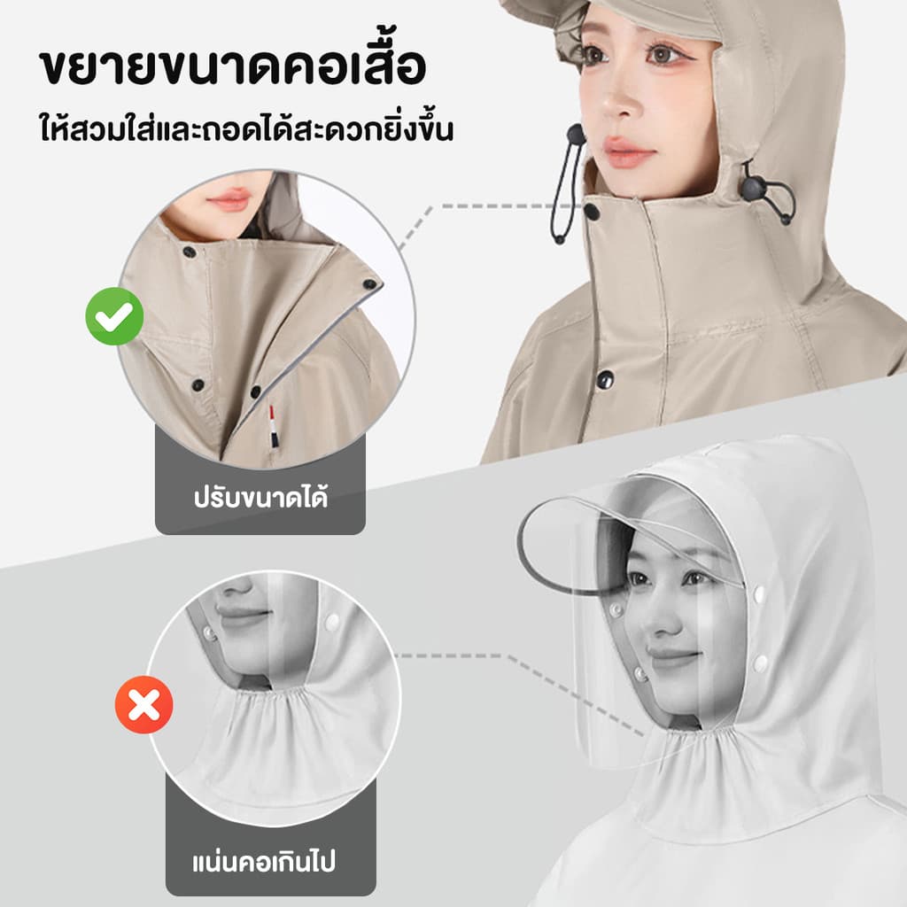 เสื้อกันฝนมอเตอร์ไซค์ หมวกกันฝน ยาวและหนาขึ้น สวมใส่สบายและระบายอากาศได้ดี เสื้อกันฝน ผู้ใหญ่ รูปที่ 3