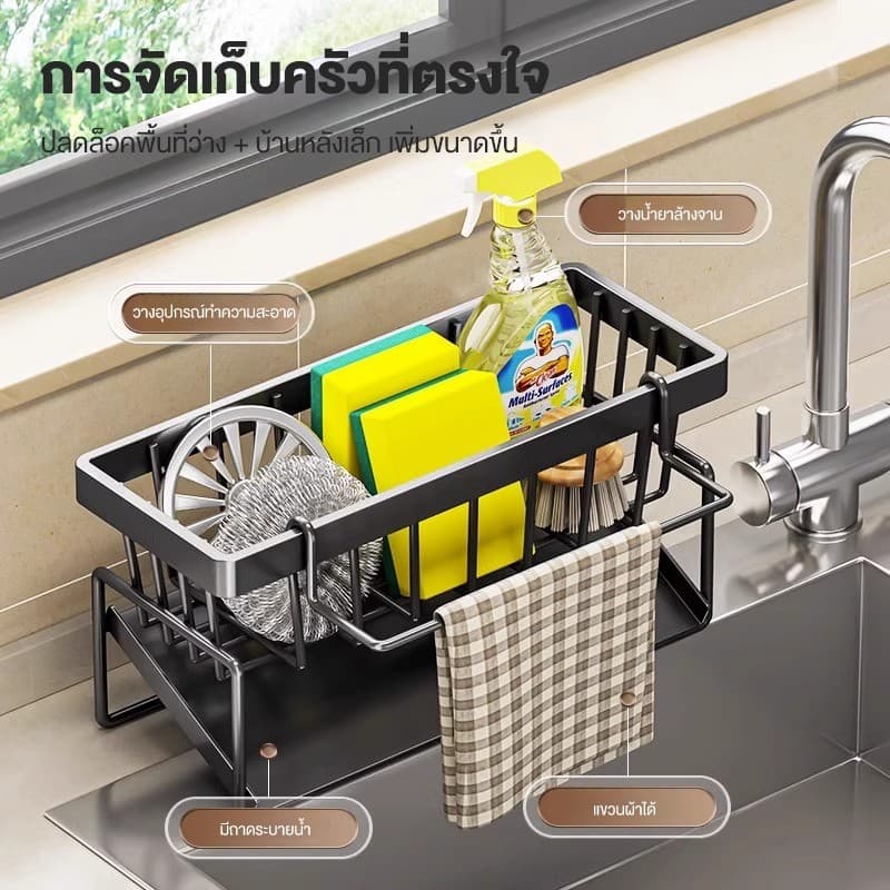 BLIVO จัดส่งจากไทย ชั้นวางอุปกรณ์ในครัว ชั้นวางเศษผ้า ตะกร้าสแตนเลส304 ที่วางของระบายน้ำ รูปที่ 3