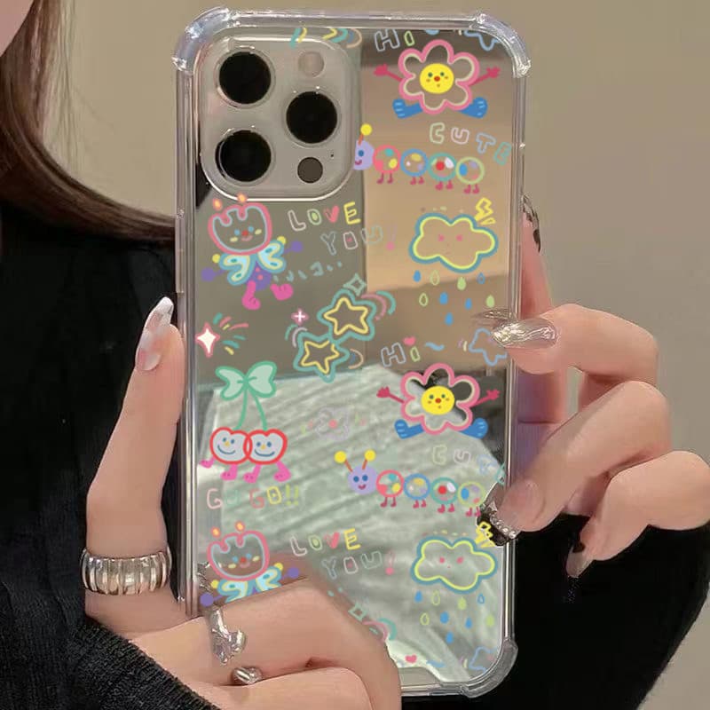 SAMSUNG น่ารักการ์ตูนที่มีสีสันรูปแบบเคสโทรศัพท์สําหรับSamsung S25 Ultra S24 S23 FE S22 Plus A06 A15 A35 A36 A55 A56 A16 A52 4G Make Upกระจกกันกระแทกนุ่ม รูปที่ 3