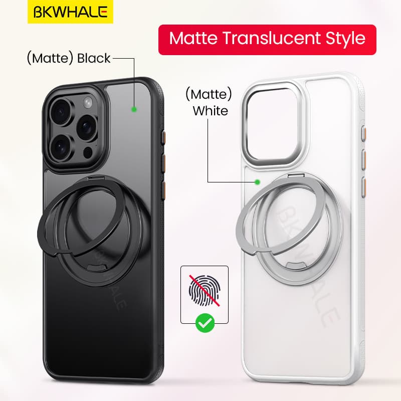 BKWHALE 360° หมุนได้แหวนแม่เหล็กสําหรับiPhone 17 Air 16 Pro Max 17e 16e 15 Pro Max 14 Pro Max 13 Pro Max 16 Plusพับวงเล็บโปร่งแสงปกหลังปลอกใส รูปที่ 7