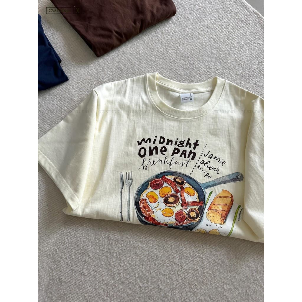 ‌COD ส่งBKKเสื้อยืด oversize t-shirt ผ้าฝ้ายแขนสั้นนุ่ม ลายอาหารunisex เสื้อ cotton ไซส์S-3XL รูปที่ 3