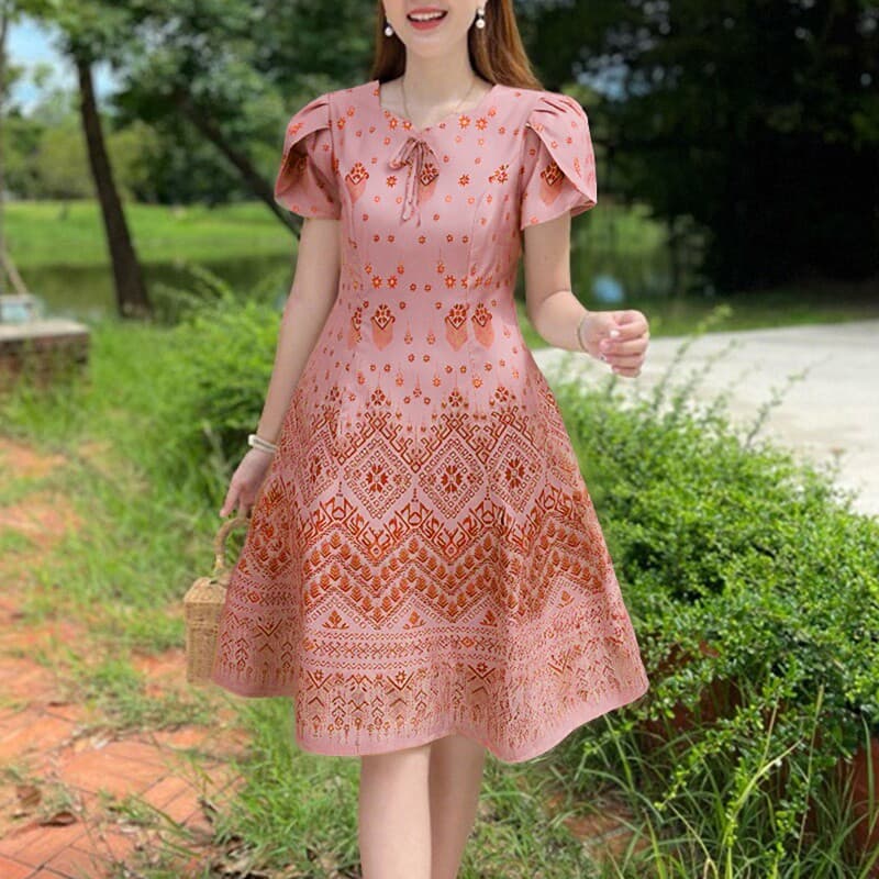 ZANZEA ใส่ ซานเซีย ผู้หญิงเกาหลีหรูหรารอบคอสั้นกลีบแขนตกแต่งพิมพ์ชุด รูปที่ 6