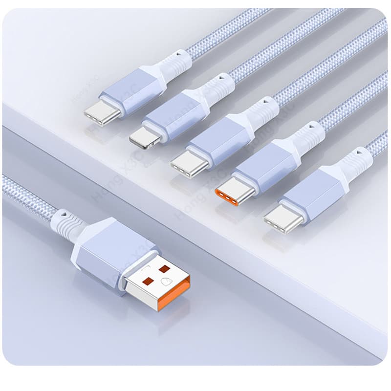 5-in-1 100W Super Fast ชาร์จไนลอนถักข้อมูล USB ถึง iOS/Android/Type C อลูมิเนียม 0.5 M/1.2 M/2 M Fast Charging Data Cable เหมาะสําหรับ iOS 15/16 รูปที่ 3