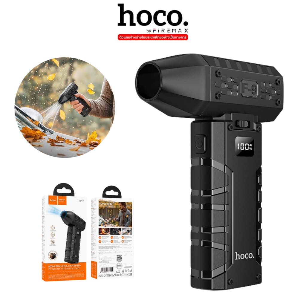 HOCO HX67 พัดลมพกพา พลังเทอร์โบ 80000RPM ปรับได้ 100 ระดับ มีไฟฉุกเฉินในตัว Ultra High-speed hc6 รูปที่ 2
