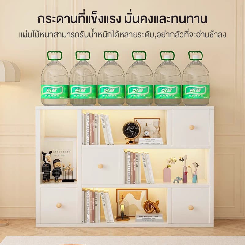 ตู้หนังสือมินิมอล ชั้นวางของ ตกแต่งห้องนั่งเล่น ตาหมากรุก ชั้นอเนกประสงค์ 96*24*80CM สีขาว สีไม้ ตู้หนังสือ รูปที่ 8