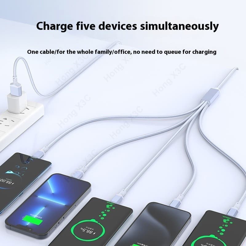 5-in-1 100W Super Fast ชาร์จไนลอนถักข้อมูล USB ถึง iOS/Android/Type C อลูมิเนียม 0.5 M/1.2 M/2 M Fast Charging Data Cable เหมาะสําหรับ iOS 15/16 รูปที่ 7