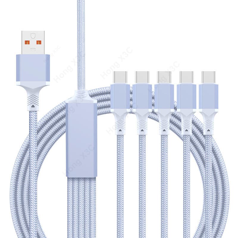 5-in-1 100W Super Fast ชาร์จไนลอนถักข้อมูล USB ถึง iOS/Android/Type C อลูมิเนียม 0.5 M/1.2 M/2 M Fast Charging Data Cable เหมาะสําหรับ iOS 15/16 รูปที่ 9