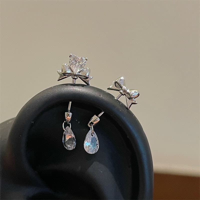 ต่างหู Earbone Bowknot Drop แบบลําลองคริสตัล สําหรับผู้หญิง รูปที่ 2