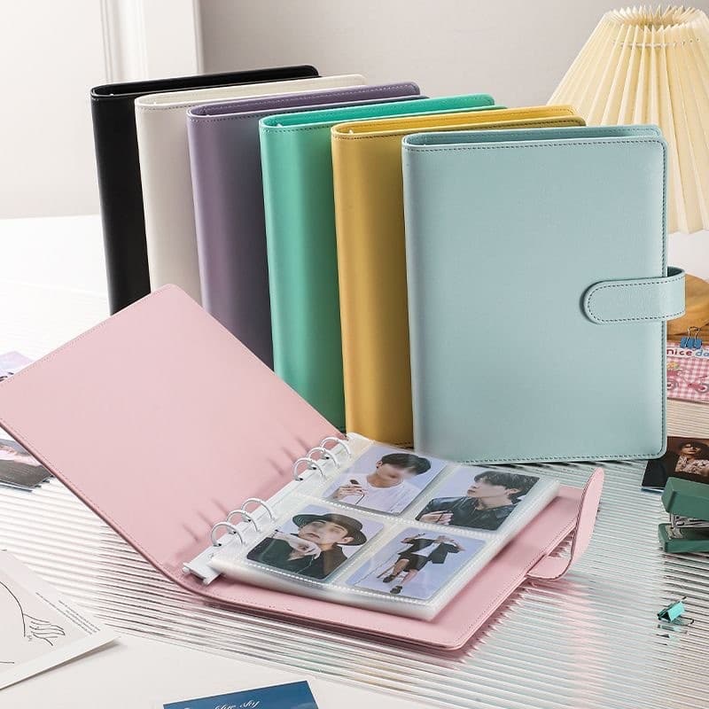 หนังสือรูปภาพแม่เหล็กสีพื้น A5 หนัง PU หนังสือรูปภาพ คู่มือ Photocard โพลารอยด์โปสการ์ด หนังสือเก็บรวบรวมดาว
