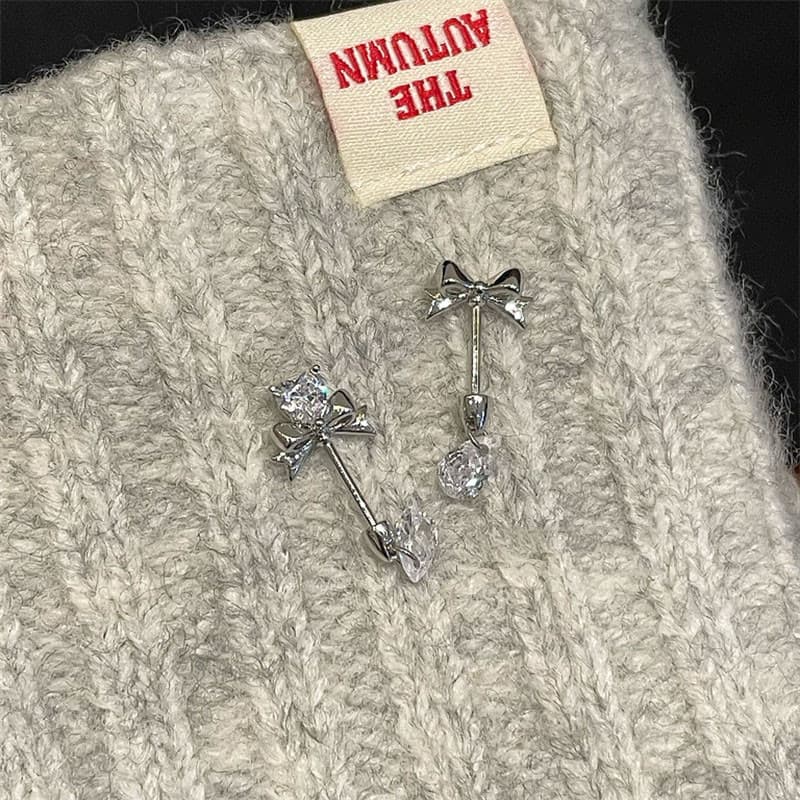 ต่างหู Earbone Bowknot Drop แบบลําลองคริสตัล สําหรับผู้หญิง รูปที่ 5