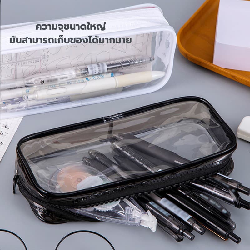 กระเป๋าดินสอ PVC โปร่งใส กล่องดินสอวัสดุที่ทนทาน มัลติฟังก์ชั่ แบบมินิมอล รูปที่ 4