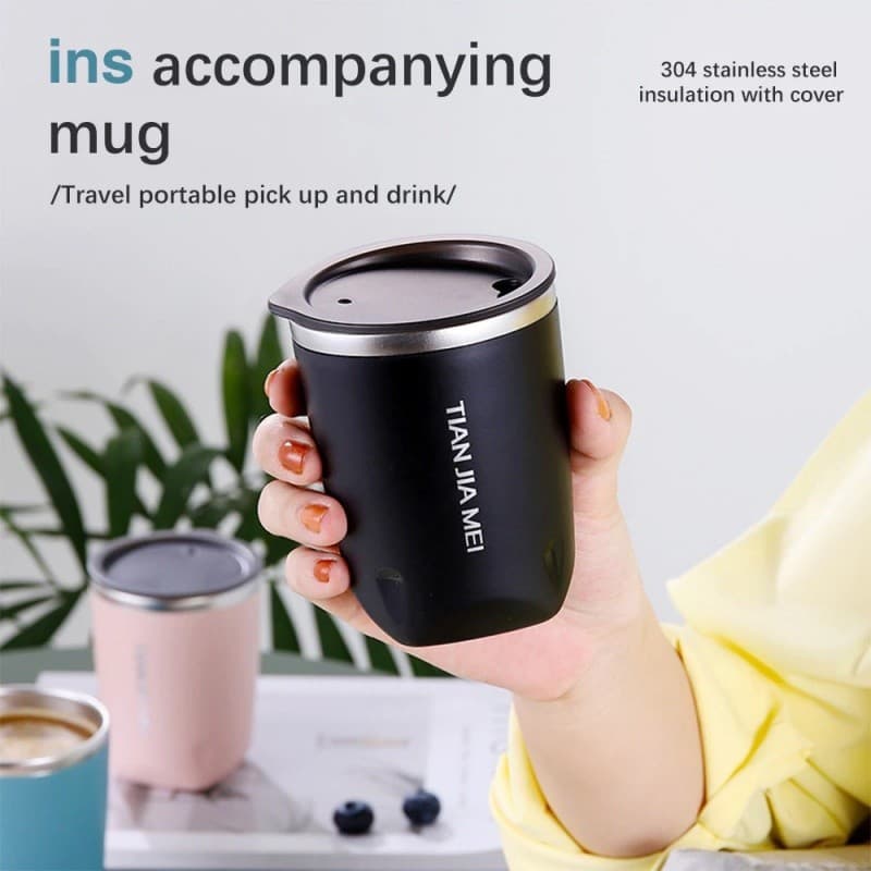 หลักฐานการรั่วไหลของเครื่องดื่ม แก้วกาแฟความร้อน,สองชั้น 300ML พร้อมฝาปิด 304 ความประณีต ถ้วยเก็บความร้อนสแตนเลสนักเรียน รูปที่ 4