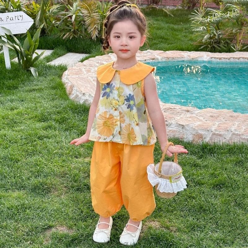 MooDeng Baby 2ชิ้น เสื้อ กางเกง คอตุ๊กตา แฟชั่นเด็ก ฤดูร้อน เสื้อกั๊ก เสื้อแขนกุด เด็กผู้หญิง รูปที่ 8