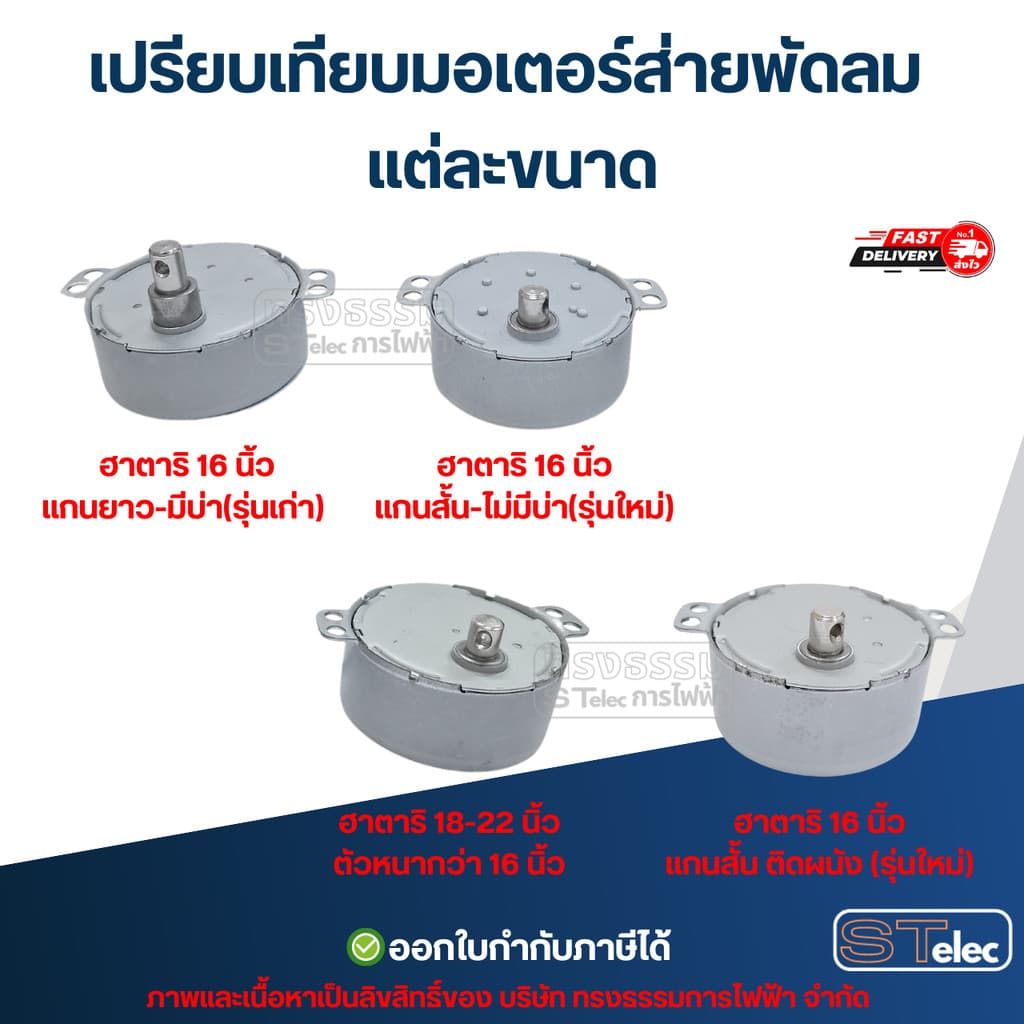 มอเตอร์ส่าย พัดลม Hatari 16นิ้ว, 18นิ้ว อะไหล่พัดลม รูปที่ 3