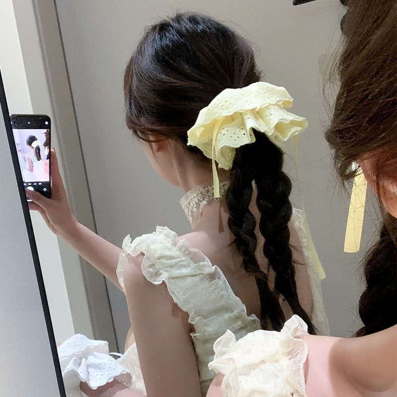 ผู้หญิงสี่ชั้น เชือกผูกผม ปรับได้ ยางรัดผม เครื่องประดับผม รูปที่ 7
