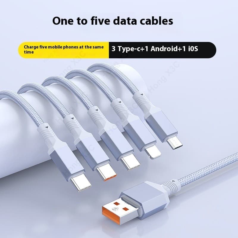 5-in-1 100W Super Fast ชาร์จไนลอนถักข้อมูล USB ถึง iOS/Android/Type C อลูมิเนียม 0.5 M/1.2 M/2 M Fast Charging Data Cable เหมาะสําหรับ iOS 15/16 รูปที่ 6