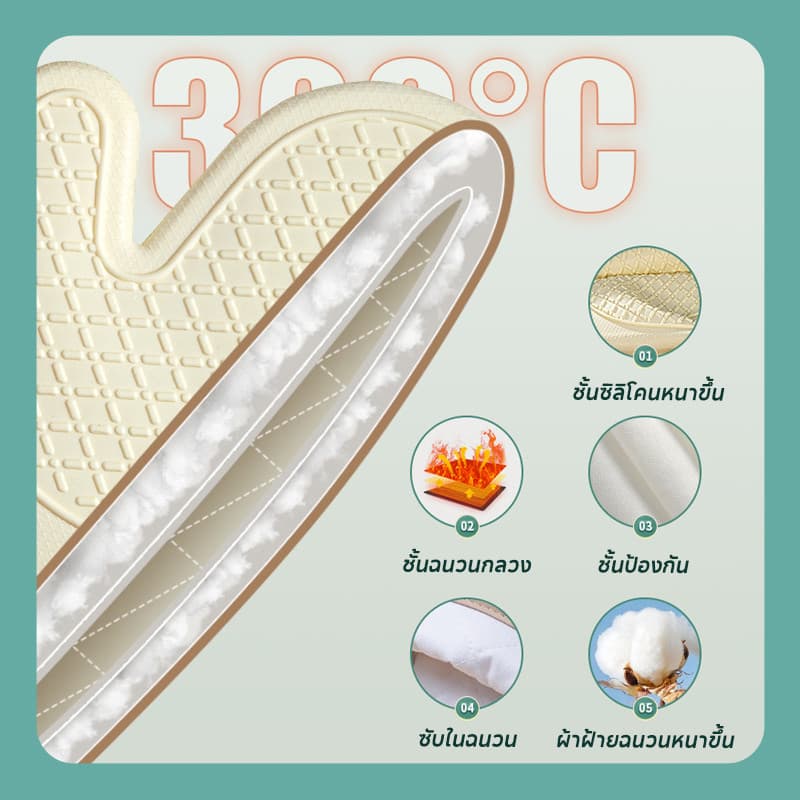 COD ถุงมือไมโครเวฟ ถุงมือเตาอบซิลิโคน ถุงมือกันความร้อน กันลื่น มีผ้าฝ้ายด้านใน ใช้กับ เตาอบ ไมโครเวฟ รูปที่ 3